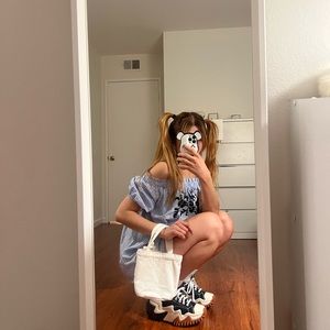 Open Shoulder Blue Stripe Dress